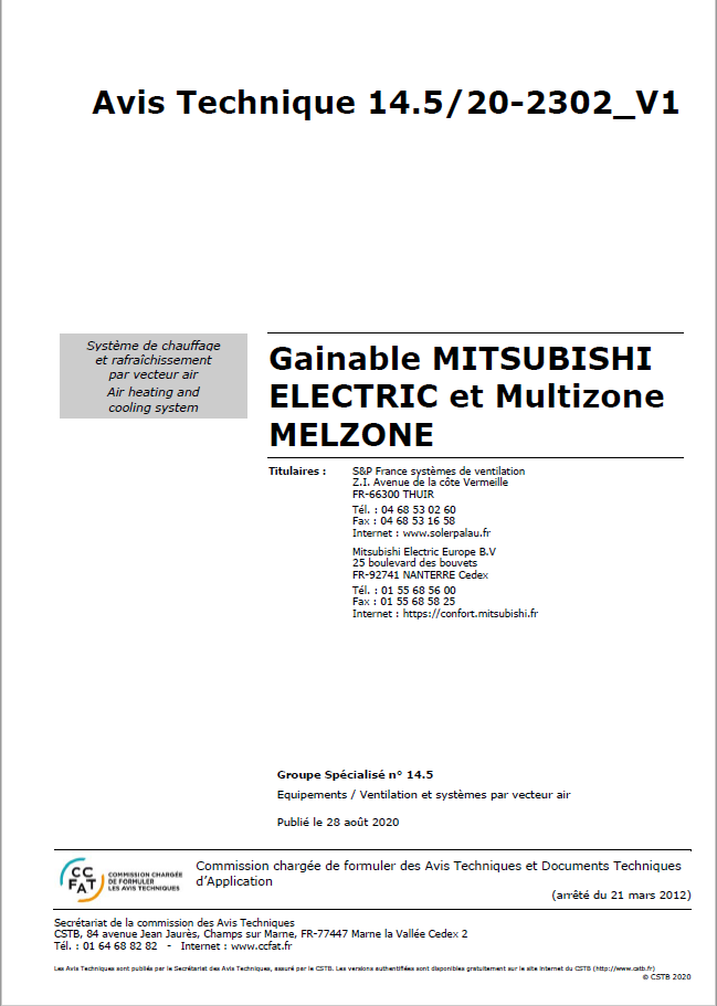 Avis technique melzone mitsubishi electric 